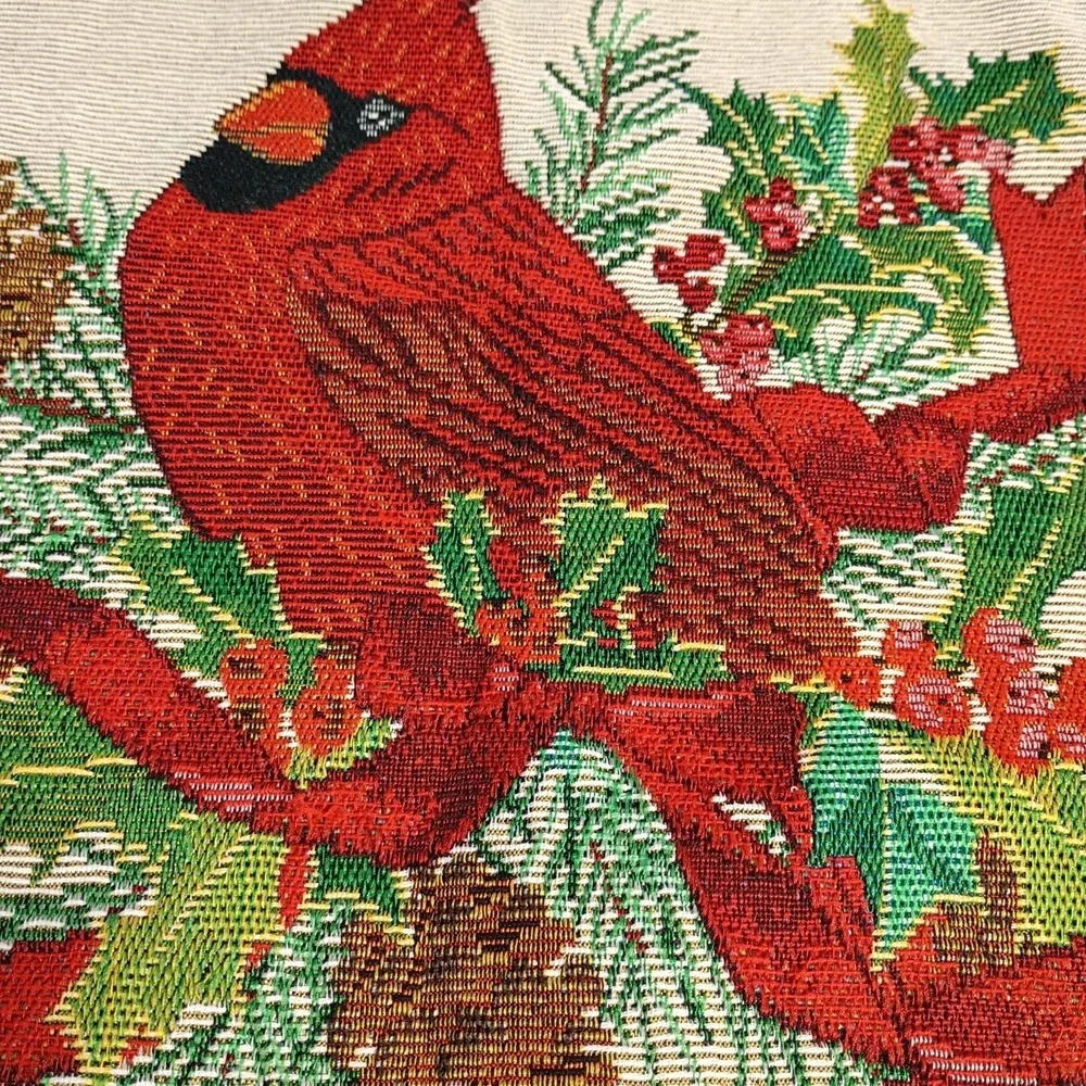 VTG Christmas‎ Cardinal With Poinsettias Tapestry Throw Pillow Cover Only 17